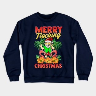 Merry Flocking Christmas Santa Flamingos Xmas Crewneck Sweatshirt